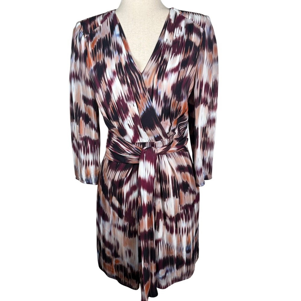 REISS Orla Ikat Print Wrap Dress Womens 2 Purple Orange‎ Mini Designer Chic